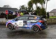 18 April 2025; Shane Quinn and Stephen Reynolds compete in their Ford Fiesta Rally3 during day one of the Circuit of Ireland Rally round two of the Irish Tarmac Rally Championship in Dungannon, Tyrone. Photo by Philip Fitzpatrick/Sportsfile