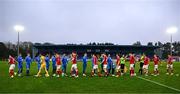 18 April 2025; Players and officials before the SSE Airtricity Men's Premier Division match between Waterford and Sligo Rovers at the Regional Sports Centre in Waterford. Photo by Seb Daly/Sportsfile