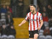 18 April 2025; Michael Duffy of Derry City celebrates after his side's first goal, scored by team-mate Danny Mullan, not pictured, during the SSE Airtricity Men's Premier Division match between Galway United and Derry City at Eamonn Deacy Park in Galway. Photo by Piaras Ó Mídheach/Sportsfile