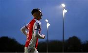 18 April 2025; Mason Melia of St Patrick's Athletic celebrates after scoring his side's first goal during the SSE Airtricity Men's Premier Division match between St Patrick's Athletic and Shamrock Rovers at Richmond Park in Dublin. Photo by Stephen McCarthy/Sportsfile