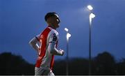 18 April 2025; Mason Melia of St Patrick's Athletic celebrates after scoring his side's first goal during the SSE Airtricity Men's Premier Division match between St Patrick's Athletic and Shamrock Rovers at Richmond Park in Dublin. Photo by Stephen McCarthy/Sportsfile