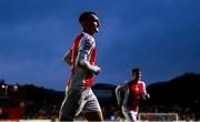 18 April 2025; Mason Melia of St Patrick's Athletic celebrates after scoring his side's first goal during the SSE Airtricity Men's Premier Division match between St Patrick's Athletic and Shamrock Rovers at Richmond Park in Dublin. Photo by Stephen McCarthy/Sportsfile