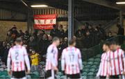 18 April 2025; Derry City supporters before the SSE Airtricity Men's Premier Division match between Galway United and Derry City at Eamonn Deacy Park in Galway. Photo by Piaras Ó Mídheach/Sportsfile