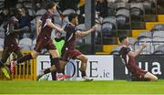 18 April 2025; Patrick Hickey of Galway United, right, celebrates scoring his side's first goal during the SSE Airtricity Men's Premier Division match between Galway United and Derry City at Eamonn Deacy Park in Galway. Photo by Piaras Ó Mídheach/Sportsfile