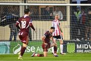18 April 2025; Greg Cunningham of Galway United reacts after a missed chance during the SSE Airtricity Men's Premier Division match between Galway United and Derry City at Eamonn Deacy Park in Galway. Photo by Piaras Ó Mídheach/Sportsfile