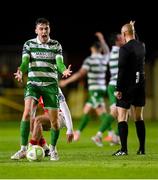 18 April 2025; Matt Healy of Shamrock Rovers reacts to a decision by referee Neil Doyle during the SSE Airtricity Men's Premier Division match between St Patrick's Athletic and Shamrock Rovers at Richmond Park in Dublin. Photo by Stephen McCarthy/Sportsfile