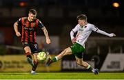 18 April 2025; Adam McDonnell of Bohemians in action against Cathal O'Sullivan of Cork City during the SSE Airtricity Men's Premier Division match between Bohemians and Cork City at Dalymount Park in Dublin. Photo by Shauna Clinton/Sportsfile