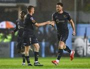18 April 2025; Sam Bone of Shelbourne, right, celebrates with team-mate JJ Lunney after scoring his side's second goal during the SSE Airtricity Men's Premier Division match between Drogheda United and Shelbourne at Sullivan & Lambe Park in Drogheda, Louth. Photo by Ben McShane/Sportsfile