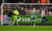 18 April 2025; Danny Grant of Shamrock Rovers reacts after his side concede their second goal during the SSE Airtricity Men's Premier Division match between St Patrick's Athletic and Shamrock Rovers at Richmond Park in Dublin. Photo by Stephen McCarthy/Sportsfile