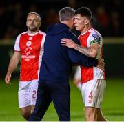 18 April 2025; St Patrick's Athletic manager Stephen Kenny and Joe Redmond of St Patrick's Athletic after the SSE Airtricity Men's Premier Division match between St Patrick's Athletic and Shamrock Rovers at Richmond Park in Dublin. Photo by Stephen McCarthy/Sportsfile