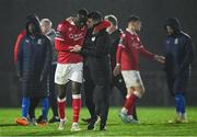 18 April 2025; Sligo Rovers manager John Russell and Francely Lomboto after their side's victory in the SSE Airtricity Men's Premier Division match between Waterford and Sligo Rovers at the Regional Sports Centre in Waterford. Photo by Seb Daly/Sportsfile