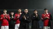 18 April 2025; Sligo Rovers manager John Russell and his players after their side's victory in during the SSE Airtricity Men's Premier Division match between Waterford and Sligo Rovers at the Regional Sports Centre in Waterford. Photo by Seb Daly/Sportsfile