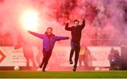 18 April 2025; (EDITORS NOTE: Image contains profanity) St Patrick's Athletic supporters run onto the pitch after the SSE Airtricity Men's Premier Division match between St Patrick's Athletic and Shamrock Rovers at Richmond Park in Dublin. Photo by Stephen McCarthy/Sportsfile