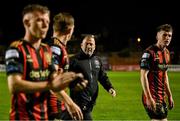 18 April 2025; Bohemians manager Alan Reynolds with players after their sides's victory in the SSE Airtricity Men's Premier Division match between Bohemians and Cork City at Dalymount Park in Dublin. Photo by Shauna Clinton/Sportsfile