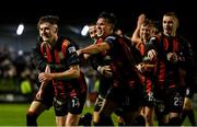 18 April 2025; James McManus of Bohemians, centre, with team-mates after their sides's victory in the SSE Airtricity Men's Premier Division match between Bohemians and Cork City at Dalymount Park in Dublin. Photo by Shauna Clinton/Sportsfile