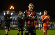 18 April 2025; Ross Tierney of Bohemians acknowledges supporters after his sides's victory in the SSE Airtricity Men's Premier Division match between Bohemians and Cork City at Dalymount Park in Dublin. Photo by Shauna Clinton/Sportsfile