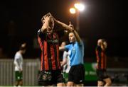 18 April 2025; Rhy Brennan of Bohemians reacts after his goal was disallowed for being offside during the SSE Airtricity Men's Premier Division match between Bohemians and Cork City at Dalymount Park in Dublin. Photo by Shauna Clinton/Sportsfile