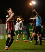 18 April 2025; Rhy Brennan of Bohemians reacts after his goal was disallowed for being offside during the SSE Airtricity Men's Premier Division match between Bohemians and Cork City at Dalymount Park in Dublin. Photo by Shauna Clinton/Sportsfile