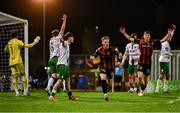 18 April 2025; Rhy Brennan of Bohemians celebrates scoring a goal, which was subsequently disallowed for being offside, during the SSE Airtricity Men's Premier Division match between Bohemians and Cork City at Dalymount Park in Dublin. Photo by Shauna Clinton/Sportsfile