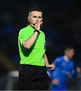 18 April 2025; Referee Aaron O'Dowd during the SSE Airtricity Men's Premier Division match between Waterford and Sligo Rovers at the Regional Sports Centre in Waterford. Photo by Seb Daly/Sportsfile