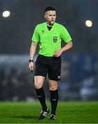 18 April 2025; Referee Aaron O'Dowd during the SSE Airtricity Men's Premier Division match between Waterford and Sligo Rovers at the Regional Sports Centre in Waterford. Photo by Seb Daly/Sportsfile