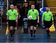 18 April 2025; Referee Aaron O'Dowd, centre, with assistants Eoin Harte, left, and Brian Fenlon before the SSE Airtricity Men's Premier Division match between Waterford and Sligo Rovers at the Regional Sports Centre in Waterford. Photo by Seb Daly/Sportsfile