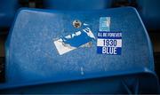 18 April 2025; A Waterford sticker on a seat before the SSE Airtricity Men's Premier Division match between Waterford and Sligo Rovers at the Regional Sports Centre in Waterford. Photo by Seb Daly/Sportsfile