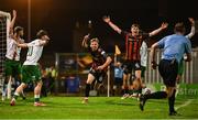 18 April 2025; Rhy Brennan of Bohemians celebrates scoring a goal, which was subsequently disallowed for being offside, during the SSE Airtricity Men's Premier Division match between Bohemians and Cork City at Dalymount Park in Dublin. Photo by Shauna Clinton/Sportsfile
