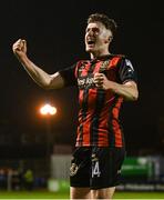 18 April 2025; James McManus of Bohemians celebrates after his side's victory in the SSE Airtricity Men's Premier Division match between Bohemians and Cork City at Dalymount Park in Dublin. Photo by Shauna Clinton/Sportsfile
