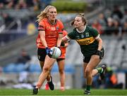 12 April 2025; Kelly Mallon of Armagh in action against Leah Boyle of Kerry during the Lidl Ladies National Football League Division 1 final match between Armagh and Kerry at Croke Park in Dublin. Photo by Sam Barnes/Sportsfile