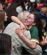 12 April 2025; Eilis Lynch of Kerry celebrates with supporters after her side's victory in the Lidl Ladies National Football League Division 1 final match between Armagh and Kerry at Croke Park in Dublin Photo by Sam Barnes/Sportsfile