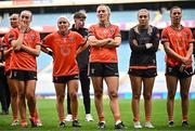 12 April 2025; Armagh players dejected after their side's defeat in the Lidl Ladies National Football League Division 1 final match between Armagh and Kerry at Croke Park in Dublin. Photo by Sam Barnes/Sportsfile