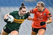 12 April 2025; Jadyn Lucey of Kerry in action against Maeve Ferguson of Armagh during the Lidl Ladies National Football League Division 1 final match between Armagh and Kerry at Croke Park in Dublin. Photo by Sam Barnes/Sportsfile
