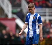 19 April 2025; Adam Walsh of College Corinthians AFC leaves the field after recieving a red card during the FAI Intermediate Cup final match between College Corinthians AFC and Ringmahon Rangers FC at Turners Cross Stadium in Cork. Photo by Michael P Ryan/Sportsfile
