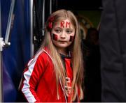 19 April 2025; Colleen McAlavey daughter of Ringmahon Rangers FC captain Anthony McAlavey before the FAI Intermediate Cup final match between College Corinthians AFC and Ringmahon Rangers FC at Turners Cross Stadium in Cork. Photo by Michael P Ryan/Sportsfile