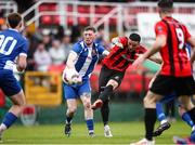 19 April 2025; Roy Kenny of Ringmahon Rangers FC has a shoty onm goal during the FAI Intermediate Cup final match between College Corinthians AFC and Ringmahon Rangers FC at Turners Cross Stadium in Cork. Photo by Michael P Ryan/Sportsfile