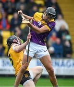 19 April 2025; Jack O'Connor of Wexford tussels with Joe Maskey of Antrim before being red carded by referee Colm Lyons during the Leinster GAA Hurling Senior Championship Round 1 match between Wexford and Antrim at Chadwicks Wexford Park in Wexford. Photo by Matt Browne/Sportsfile