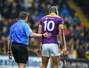 19 April 2025; Jack O'Connor of Wexford after he was sent off by referee Colm Lyons after a altercation with Joe Maskey of Antrim during the Leinster GAA Hurling Senior Championship Round 1 match between Wexford and Antrim at Chadwicks Wexford Park in Wexford. Photo by Matt Browne/Sportsfile