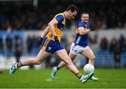 19 April 2025; Mark McInerney of Clare on his way to scoring his side’s first goal during the Munster GAA Football Senior Championship semi-final match between Clare and Tipperary at Zimmer Biomet Cusack Park in Ennis, Clare. Photo by Tom Beary/Sportsfile