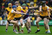 19 April 2025; Kevin Foley of Wexford in action against Stephen Rooney and Gerard Walsh of Antrim during the Leinster GAA Hurling Senior Championship Round 1 match between Wexford and Antrim at Chadwicks Wexford Park in Wexford. Photo by Matt Browne/Sportsfile