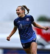 19 April 2025; Emma Doherty of Galway United celebrates after scoring her side's first goal during the SSE Airtricity Women's Premier Division match between Sligo Rovers and Galway United at The Showgrounds in Sligo. Photo by Tyler Miller/Sportsfile