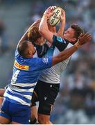 19 April 2025; Shane Jennings and Cian Prendergast of Connacht and Salmaan Moerat of DHL Stormers challenge for the loose ball during the United Rugby Championship match between DHL Stormers and Connacht at DHL Stadium in Cape Town, South Africa. Photo by Shaun Roy/Sportsfile