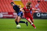 19 April 2025; Muireann Devaney of Sligo Rovers in action against Isabella Beletic of Galway United during the SSE Airtricity Women's Premier Division match between Sligo Rovers and Galway United at The Showgrounds in Sligo. Photo by Tyler Miller/Sportsfile