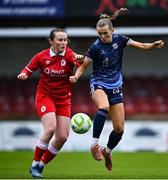 19 April 2025; Emma Doherty of Galway United in action against Keeva Flynn of Sligo Rovers during the SSE Airtricity Women's Premier Division match between Sligo Rovers and Galway United at The Showgrounds in Sligo. Photo by Tyler Miller/Sportsfile
