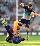 19 April 2025; Paul Boyle of Connacht slips through Damian Willemse of DHL Stormers attempted tackle during the United Rugby Championship match between DHL Stormers and Connacht at DHL Stadium in Cape Town, South Africa. Photo by Shaun Roy/Sportsfile