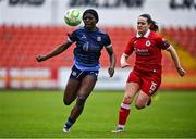 19 April 2025; Rola Olusola of Galway United in action against Katie Melly of Sligo Rovers during the SSE Airtricity Women's Premier Division match between Sligo Rovers and Galway United at The Showgrounds in Sligo. Photo by Tyler Miller/Sportsfile