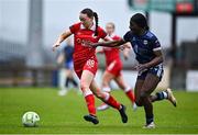 19 April 2025; Anna McDaniel of Sligo Rovers in action against Rola Olusola of Galway United during the SSE Airtricity Women's Premier Division match between Sligo Rovers and Galway United at The Showgrounds in Sligo. Photo by Tyler Miller/Sportsfile