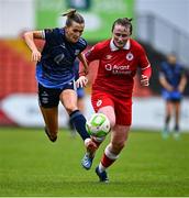 19 April 2025; Emma Doherty of Galway United in action against Keeva Flynn of Sligo Rovers during the SSE Airtricity Women's Premier Division match between Sligo Rovers and Galway United at The Showgrounds in Sligo. Photo by Tyler Miller/Sportsfile