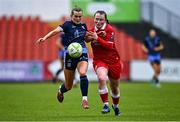 19 April 2025; Emma Doherty of Galway United in action against Keeva Flynn of Sligo Rovers during the SSE Airtricity Women's Premier Division match between Sligo Rovers and Galway United at The Showgrounds in Sligo. Photo by Tyler Miller/Sportsfile
