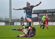 19 April 2025; Sligo Rovers goalkeeper Bonnie McKiernan collects the ball ahead of Emma Doherty of Galway United during the SSE Airtricity Women's Premier Division match between Sligo Rovers and Galway United at The Showgrounds in Sligo. Photo by Tyler Miller/Sportsfile